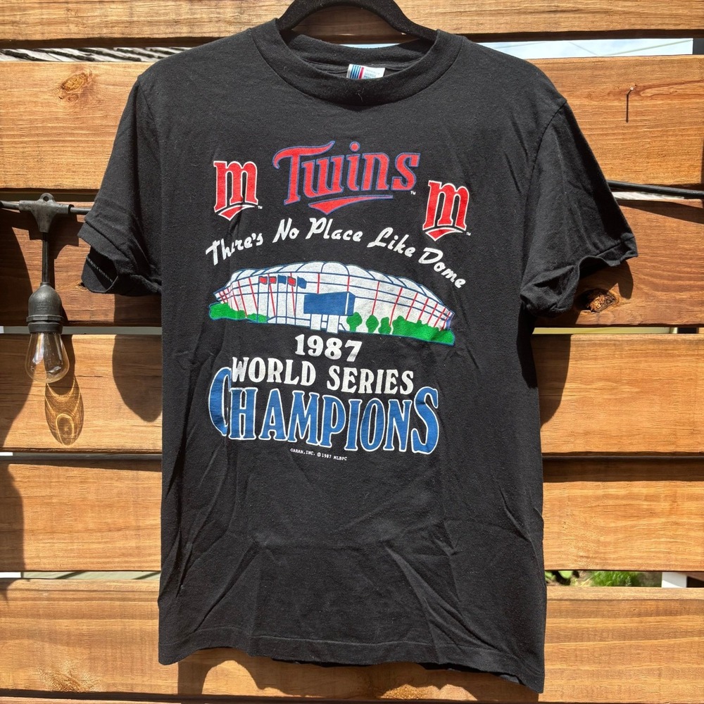 Garan Minnesota Twins T-Shirt Mens L Black Vintage 1987 World Series Champions